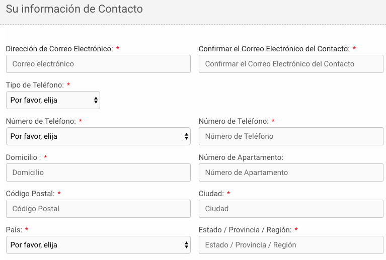 Datos de contacto del solicitante ESTA