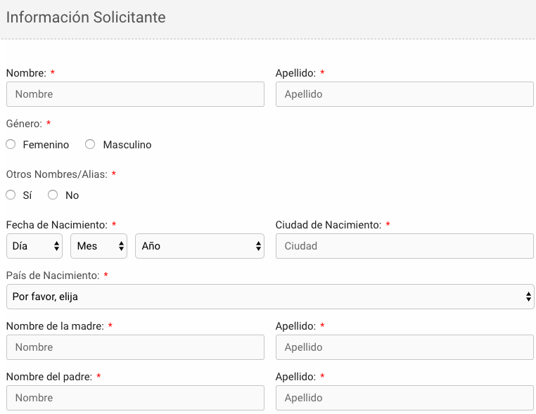 Información del solicitante ESTA